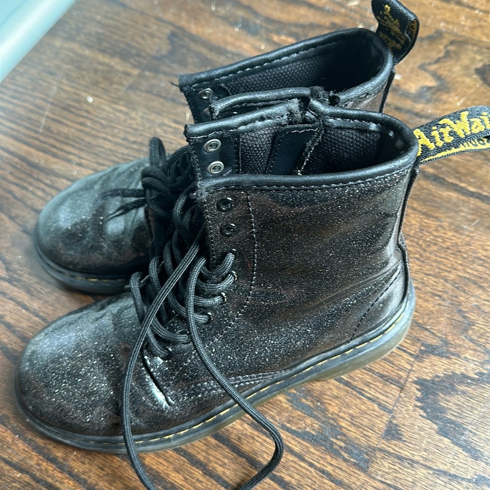 Dr. Martens Kids Black Glitter Lace-Up Combat Boots